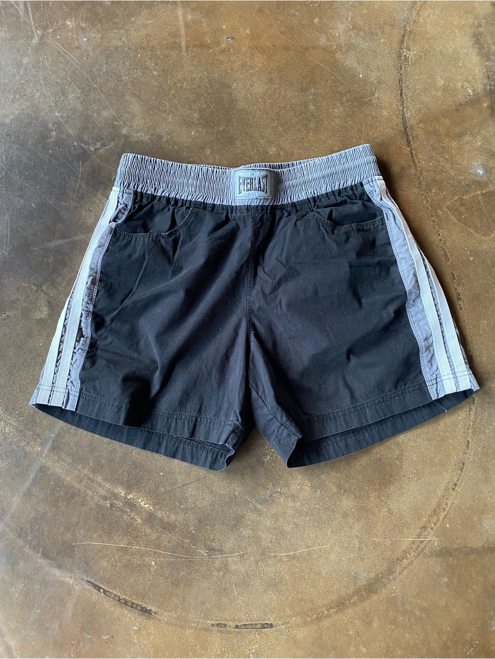 VTG 90s Everlast USA Black Boxing Athletic Heavyweight Cotton Striped Shorts